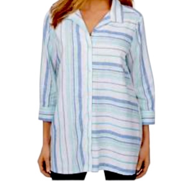 𝅺FOXCROFT Linen Viscose Longline Blouse Size 8 NEW - Picture 1 of 6